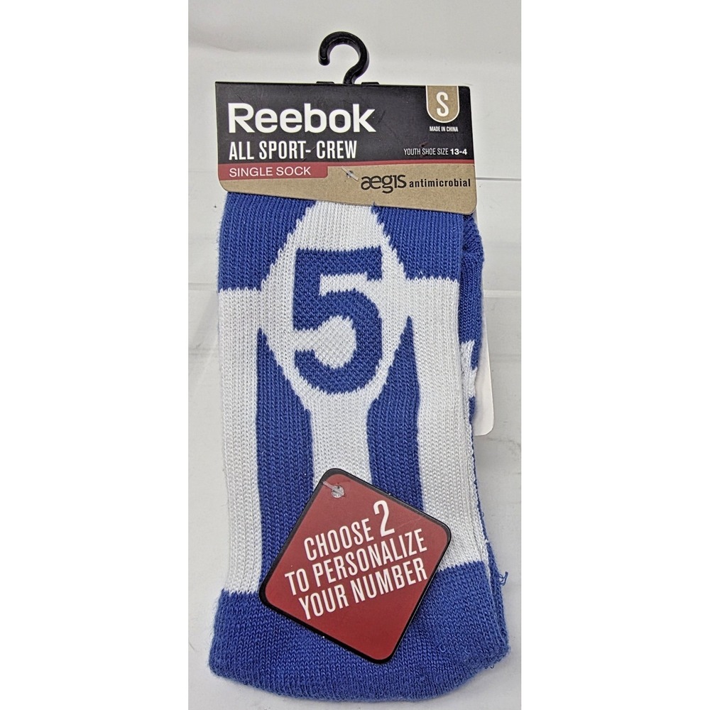 Reebok All Sport Crew SINGLE Sock Youth Small Blue White #5 Aegis Antimicrobial
